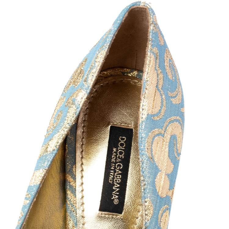 Pre Owned Dolce & Gabbana Brocade Fabric Bow Peep Toe Platform Pumps Size 36