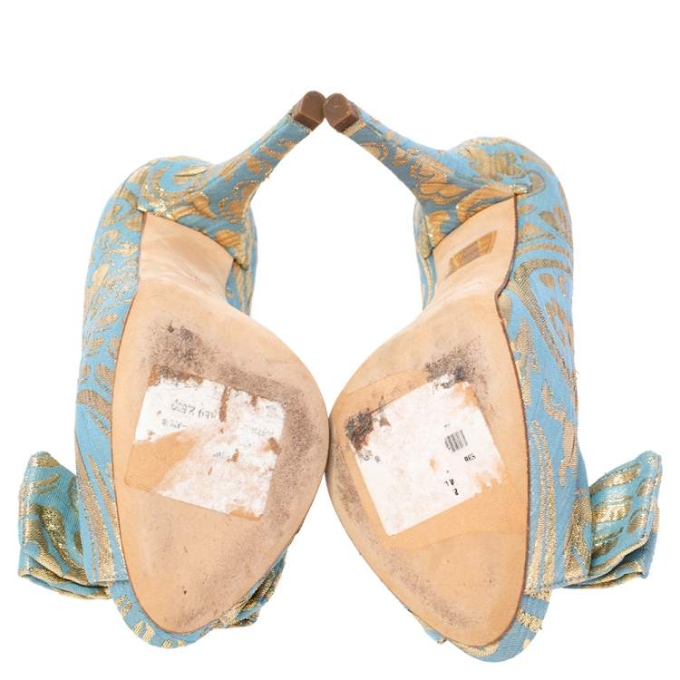 Pre Owned Dolce & Gabbana Brocade Fabric Bow Peep Toe Platform Pumps Size 36