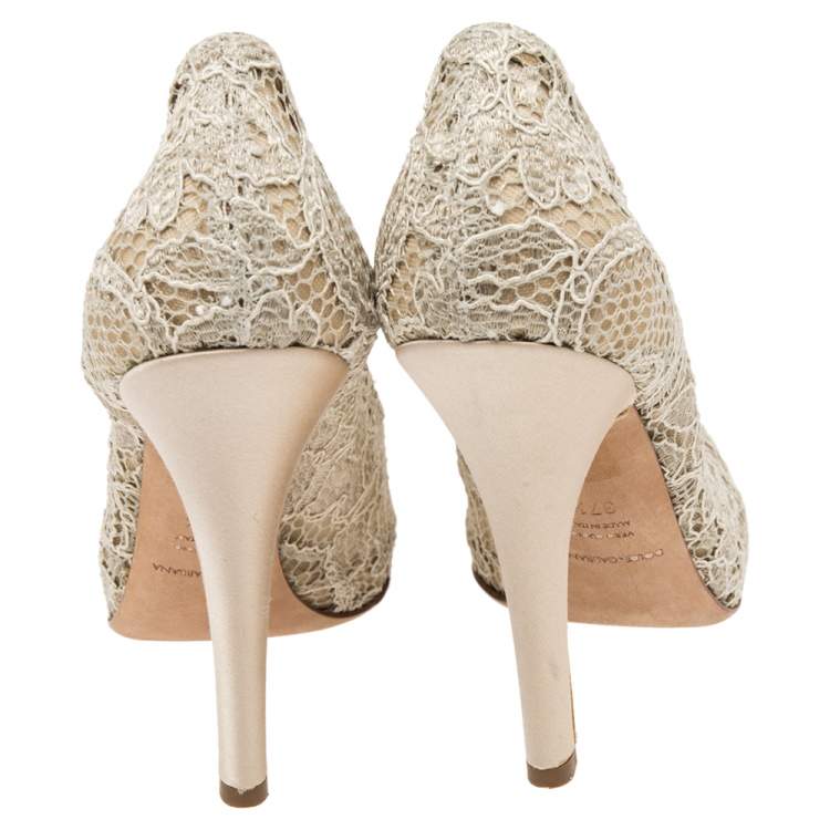 Pre Owned Dolce & Gabbana Beige Lace Round Toe Pumps Size 37.5