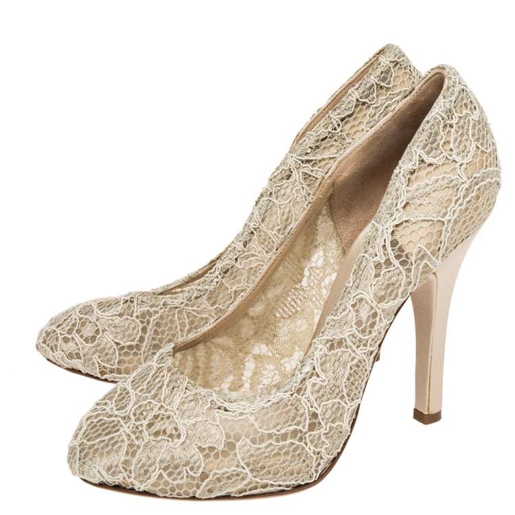 Pre Owned Dolce & Gabbana Beige Lace Round Toe Pumps Size 37.5