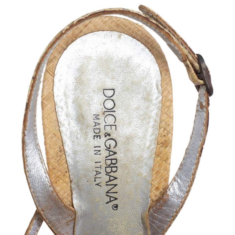 Pre Owned Dolce & Gabbana Beige Jute Fringe Sandals Size 37.5