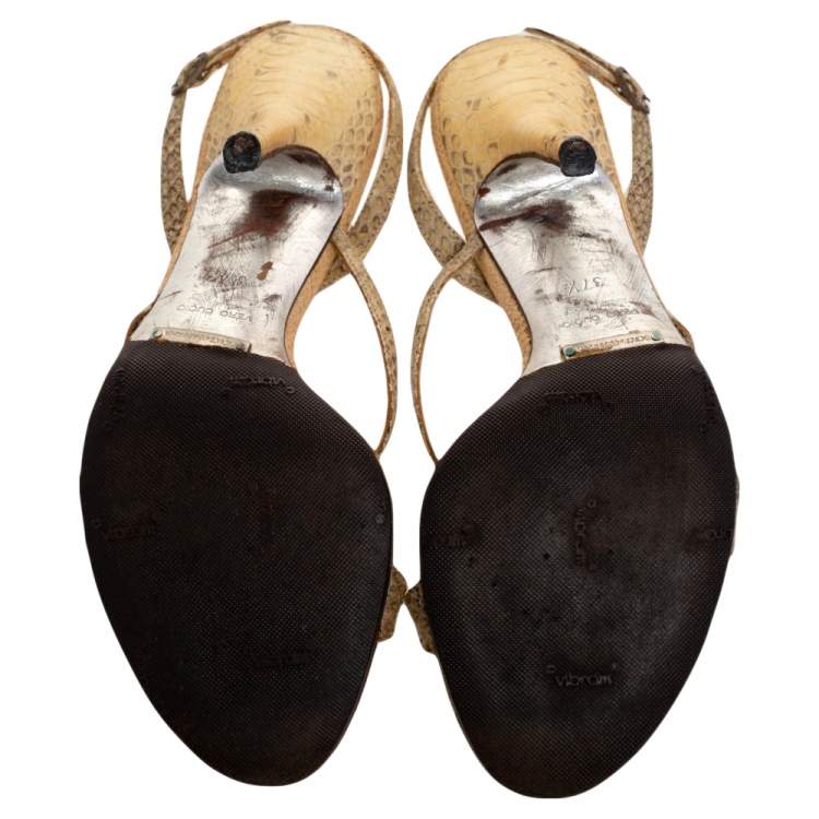 Pre Owned Dolce & Gabbana Beige Jute Fringe Sandals Size 37.5