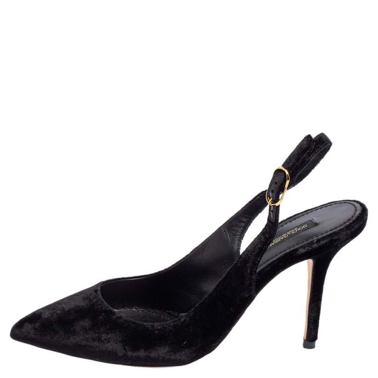 Pre Owned Dolce & Gabbana Black Velvet Pointed Toe Slingback Pointed Toe Pumps Size 38.5