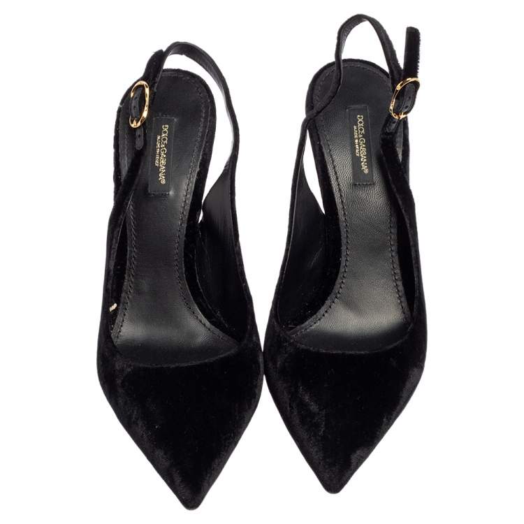Pre Owned Dolce & Gabbana Black Velvet Pointed Toe Slingback Pointed Toe Pumps Size 38.5