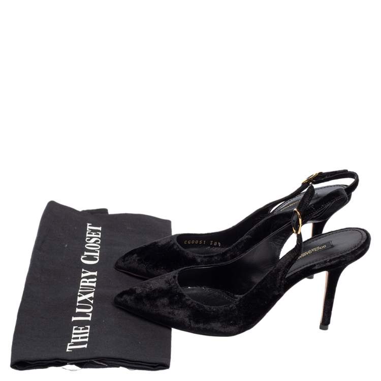 Pre Owned Dolce & Gabbana Black Velvet Pointed Toe Slingback Pointed Toe Pumps Size 38.5