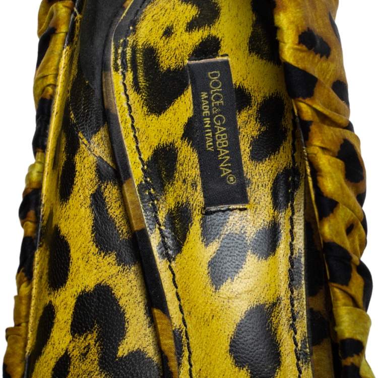 Pre Owned Dolce & Gabbana Yellow Scrunch Satin Animal Print Pumps Size 40