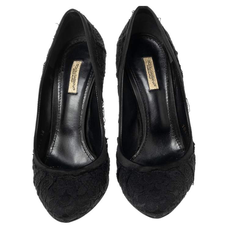 Pre Owned Dolce & Gabbana Black Lace and Satin Pumps Size 38