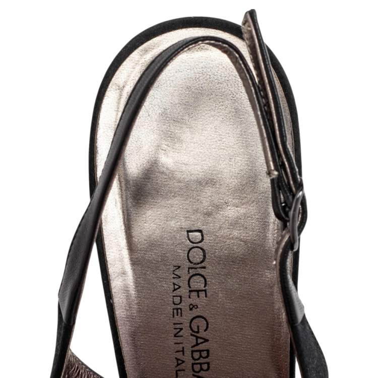 Pre Owned Dolce & Gabbana Black Satin Embellished Pointed Toe Slingback Sandals Size 38