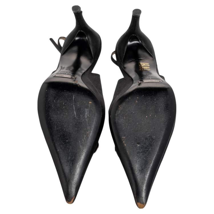 Pre Owned Dolce & Gabbana Black Satin Embellished Pointed Toe Slingback Sandals Size 38