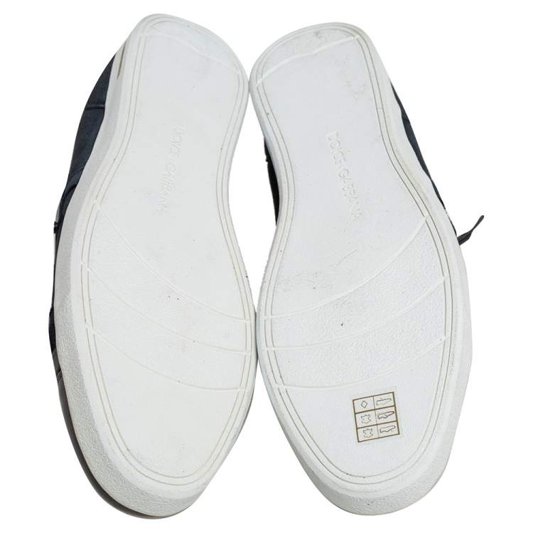 Pre Owned Dolce & Gabbana Navy Blue/Green Suede and Patent Leather Logo Plague Low Top Sneakers Size 40