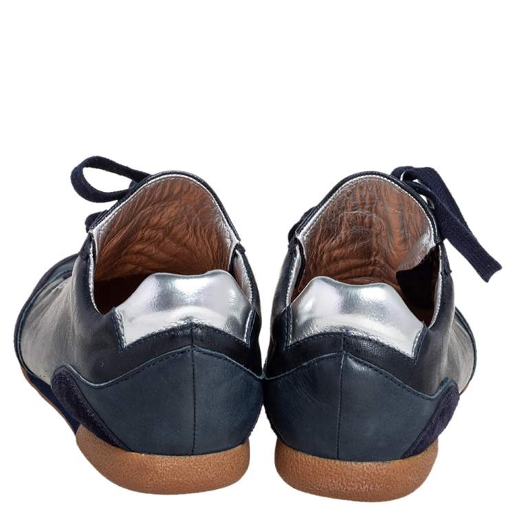 Pre Owned Dolce & Gabbana Navy Blue Leather and Suede Lace Up Sneakers Size 40
