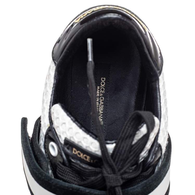 Pre Owned Dolce & Gabbana Black/White Suede And Mesh Colorblock Pattern Sneakers Size 37
