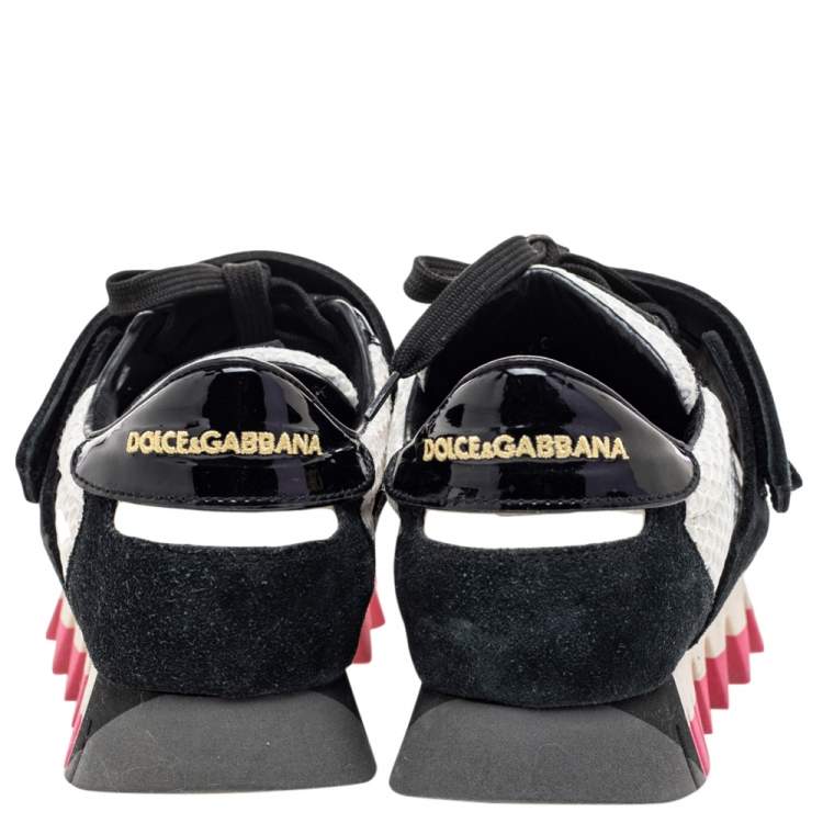Pre Owned Dolce & Gabbana Black/White Suede And Mesh Colorblock Pattern Sneakers Size 37
