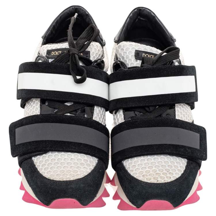 Pre Owned Dolce & Gabbana Black/White Suede And Mesh Colorblock Pattern Sneakers Size 37