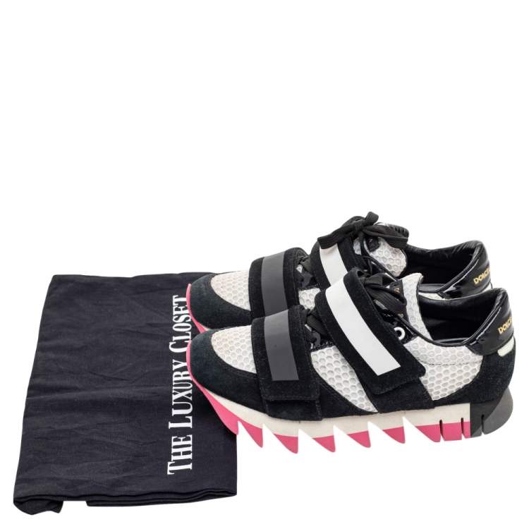 Pre Owned Dolce & Gabbana Black/White Suede And Mesh Colorblock Pattern Sneakers Size 37