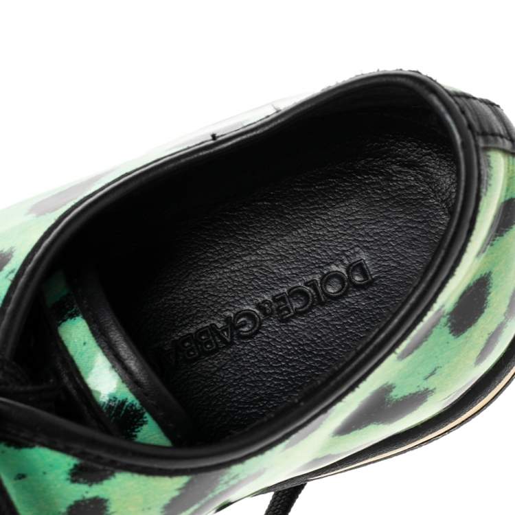 Pre Owned Dolce & Gabbana Green Animal Print Patent Leather Low Top Sneakers Size 39