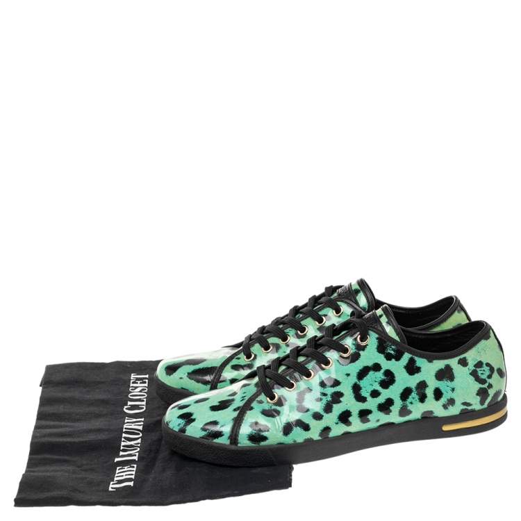 Pre Owned Dolce & Gabbana Green Animal Print Patent Leather Low Top Sneakers Size 39