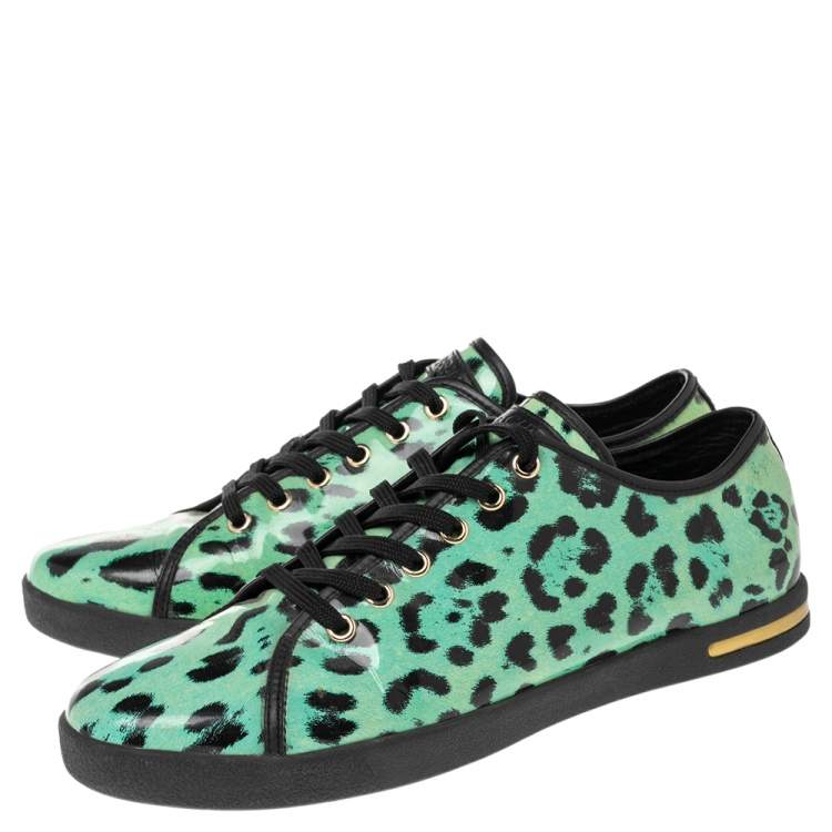 Pre Owned Dolce & Gabbana Green Animal Print Patent Leather Low Top Sneakers Size 39