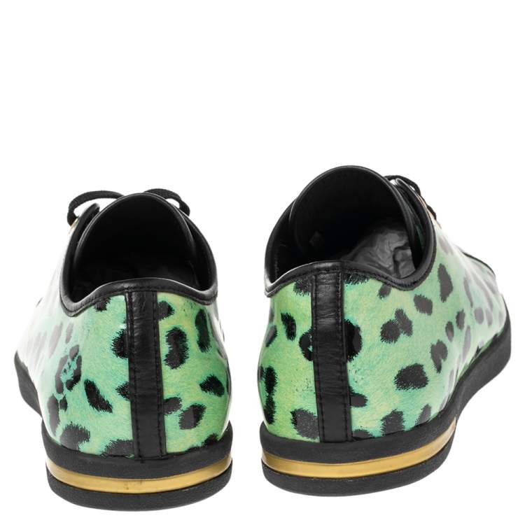 Pre Owned Dolce & Gabbana Green Animal Print Patent Leather Low Top Sneakers Size 39