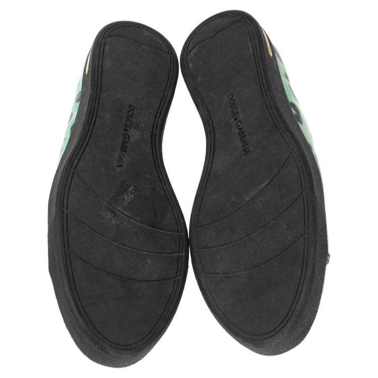 Pre Owned Dolce & Gabbana Green Animal Print Patent Leather Low Top Sneakers Size 39