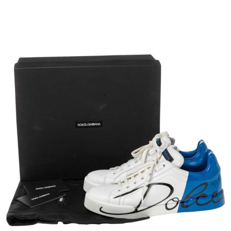 مملوكة مسبقًا Dolce & Gabbana White/Blue Leather Portofino Sneakers Size 39