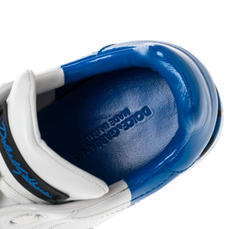 مملوكة مسبقًا Dolce & Gabbana White/Blue Leather Portofino Sneakers Size 39