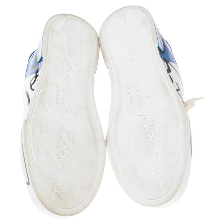 مملوكة مسبقًا Dolce & Gabbana White/Blue Leather Portofino Sneakers Size 39