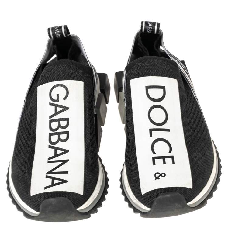 مملوكة مسبقًا Dolce & Gabbana Black/White Knit Fabric Sorrento Slip On Sneakers Size 39