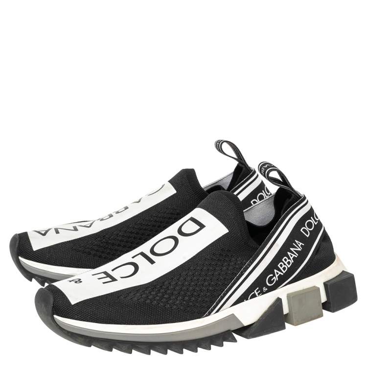 مملوكة مسبقًا Dolce & Gabbana Black/White Knit Fabric Sorrento Slip On Sneakers Size 39