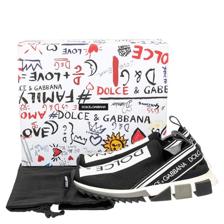 مملوكة مسبقًا Dolce & Gabbana Black/White Knit Fabric Sorrento Slip On Sneakers Size 39