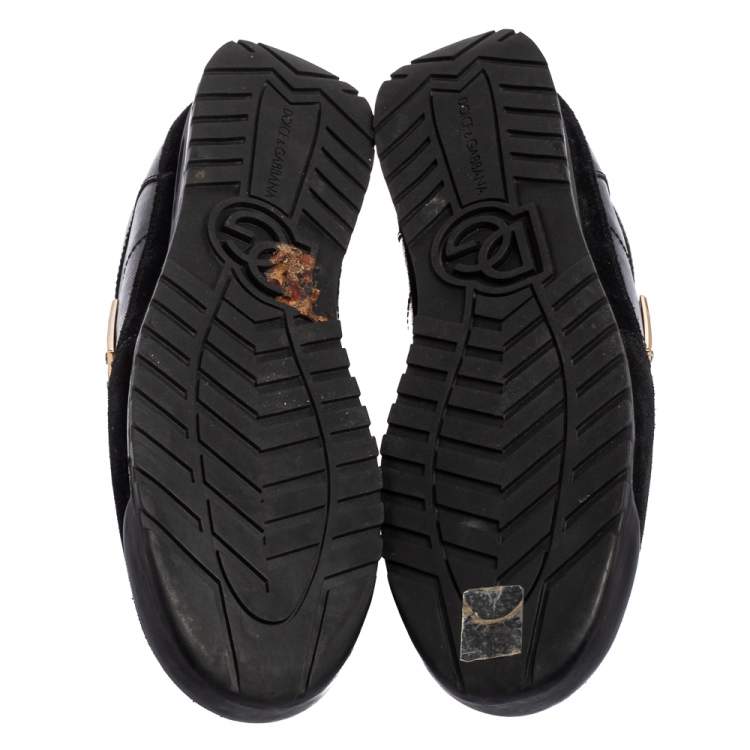 Pre Owned Dolce & Gabbana Black Patent Leather and Suede Low Top Sneakers Size 37.5