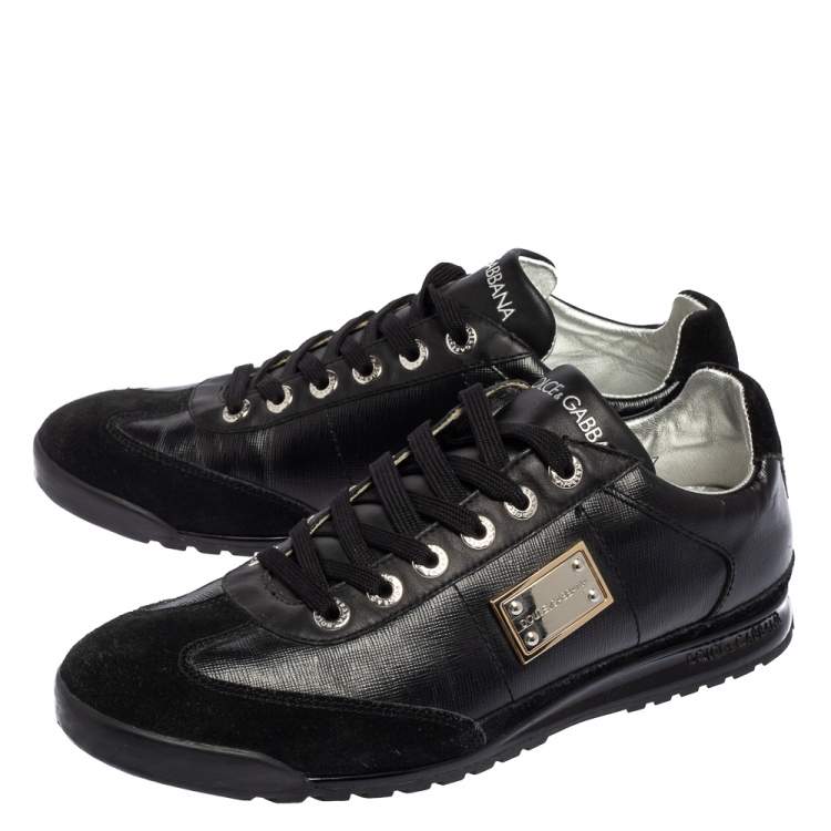Pre Owned Dolce & Gabbana Black Patent Leather and Suede Low Top Sneakers Size 37.5