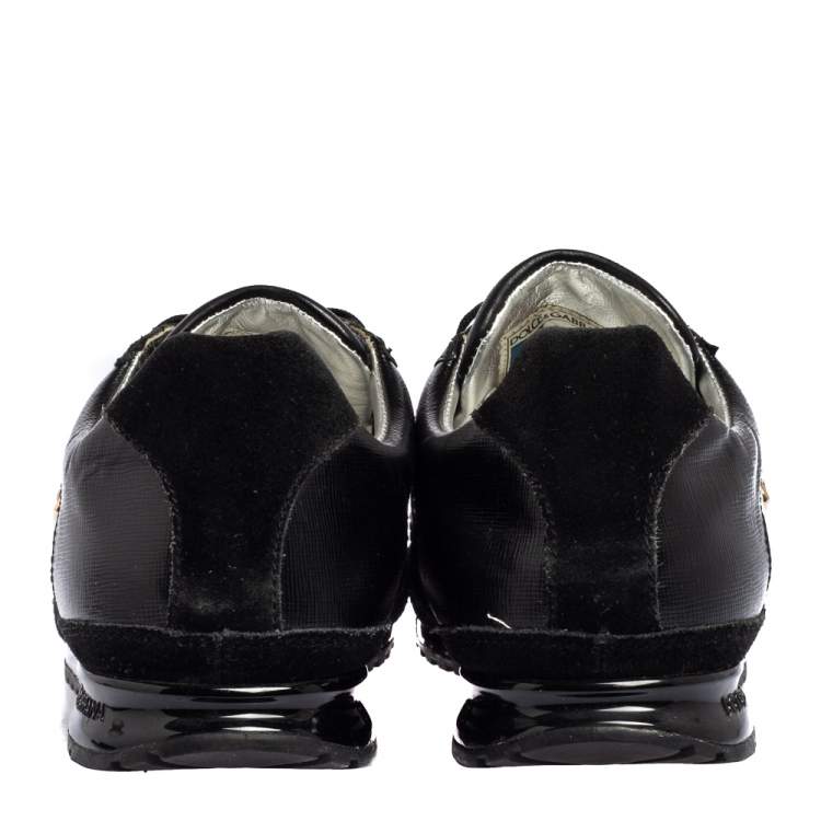 Pre Owned Dolce & Gabbana Black Patent Leather and Suede Low Top Sneakers Size 37.5