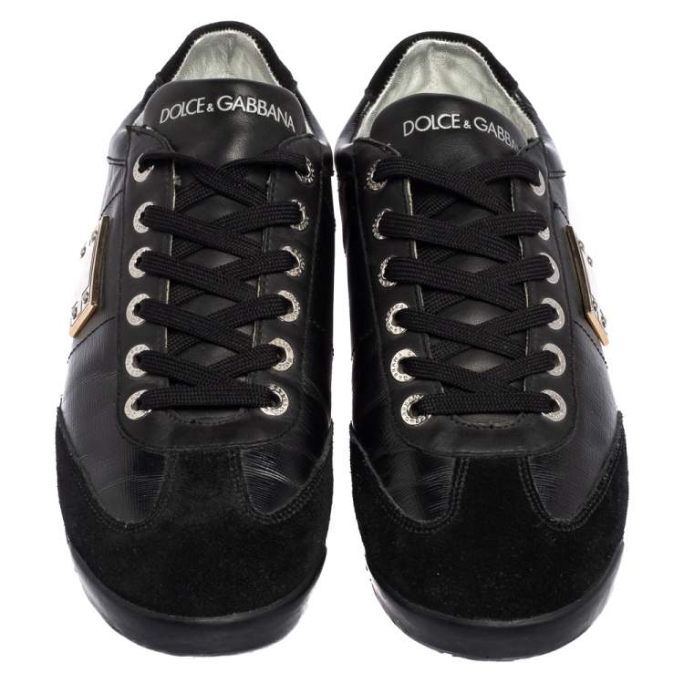 Pre Owned Dolce & Gabbana Black Patent Leather and Suede Low Top Sneakers Size 37.5