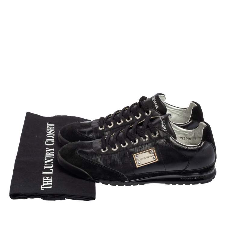 Pre Owned Dolce & Gabbana Black Patent Leather and Suede Low Top Sneakers Size 37.5