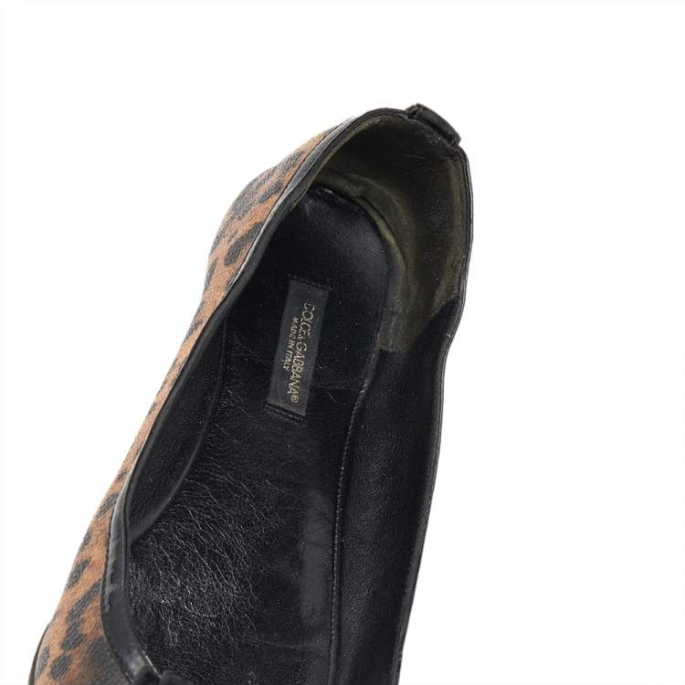 Pre Owned Dolce & Gabbana Brown Leopard Print Coated Canvas Bow Detail Ballet Flats Size 37