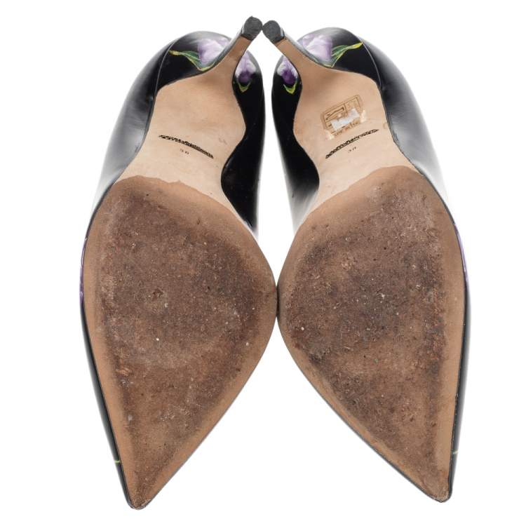 Pre Owned Dolce & Gabbana Black Floral Printed Leather Pointed Toe Pumps Size 38