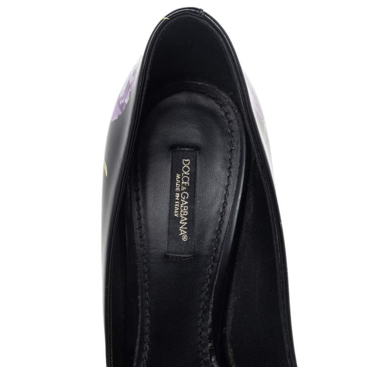 Pre Owned Dolce & Gabbana Black Floral Printed Leather Pointed Toe Pumps Size 38