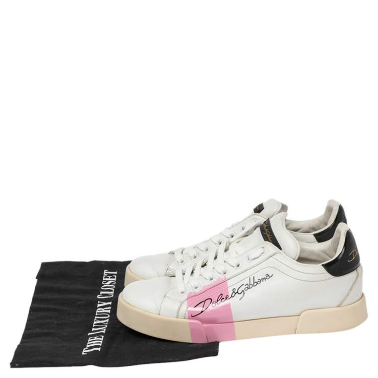 مملوكة مسبقًا Dolce & Gabbana White Leather Portofino Low Top Sneakers Size 38 