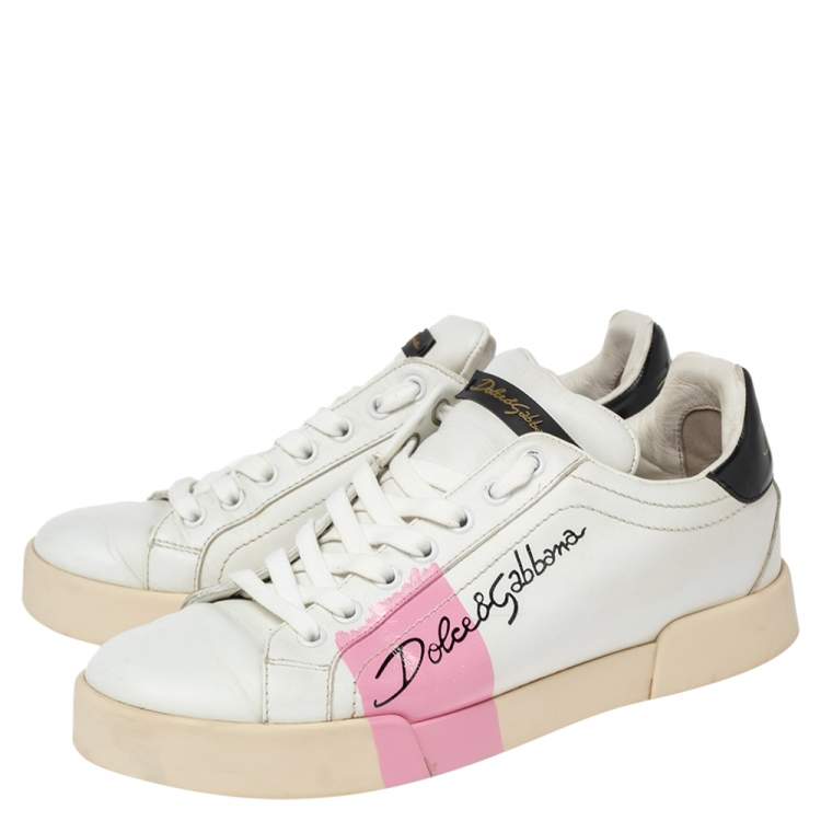 مملوكة مسبقًا Dolce & Gabbana White Leather Portofino Low Top Sneakers Size 38 