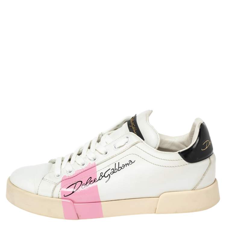 مملوكة مسبقًا Dolce & Gabbana White Leather Portofino Low Top Sneakers Size 38 
