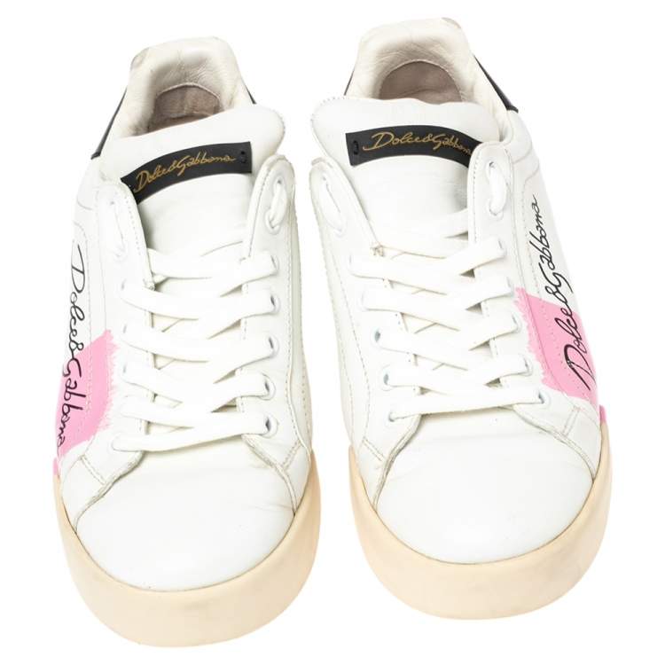 مملوكة مسبقًا Dolce & Gabbana White Leather Portofino Low Top Sneakers Size 38 