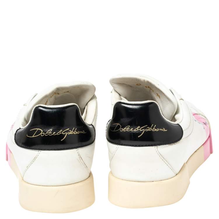 مملوكة مسبقًا Dolce & Gabbana White Leather Portofino Low Top Sneakers Size 38 