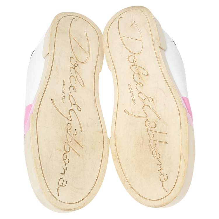 مملوكة مسبقًا Dolce & Gabbana White Leather Portofino Low Top Sneakers Size 38 