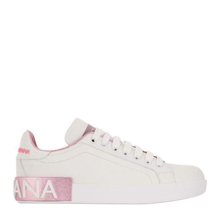 Dolce & Gabbana White/Pink Nappa Leather Portofino Sneakers Size EU   Dolce & Gabbana | TLC