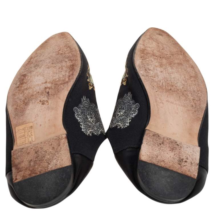 Pre Owned Dolce & Gabbana Black Heart Printed Canvas Flat Mules Size 38