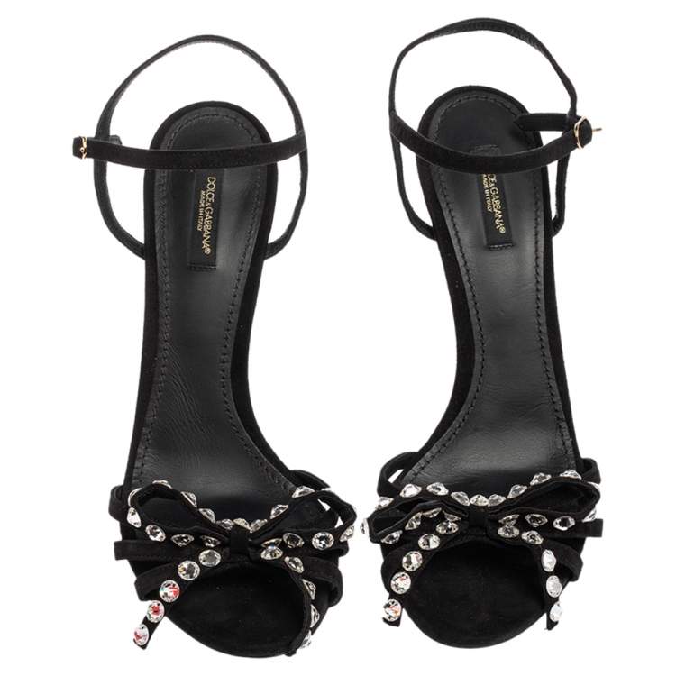 Pre Owned Dolce & Gabbana Black Suede  Crystal Embellished  Sandals Size 40
