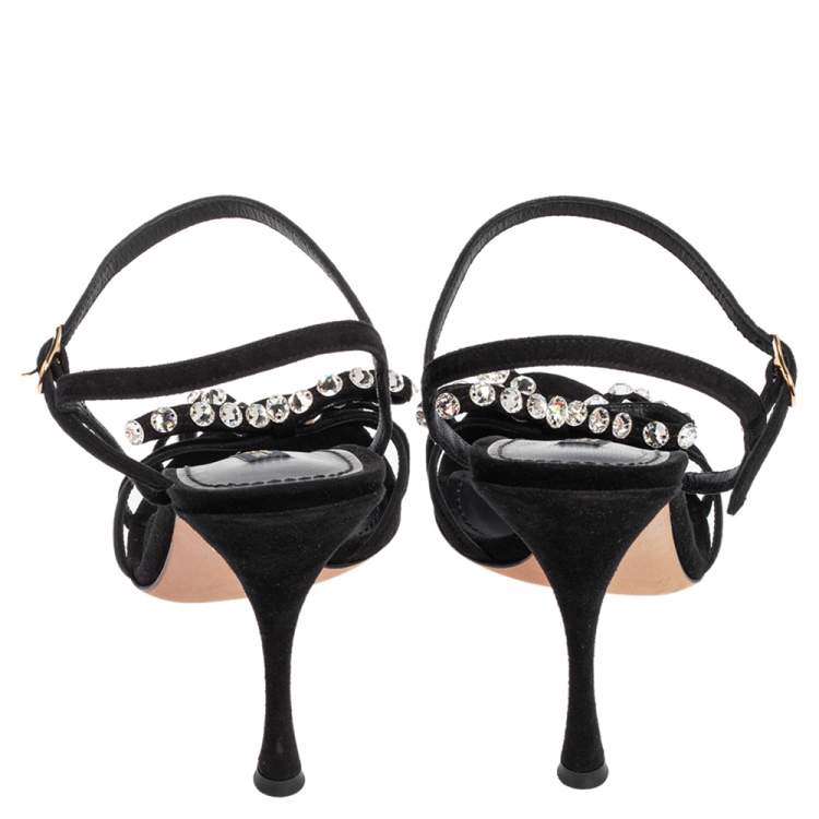 Pre Owned Dolce & Gabbana Black Suede  Crystal Embellished  Sandals Size 40