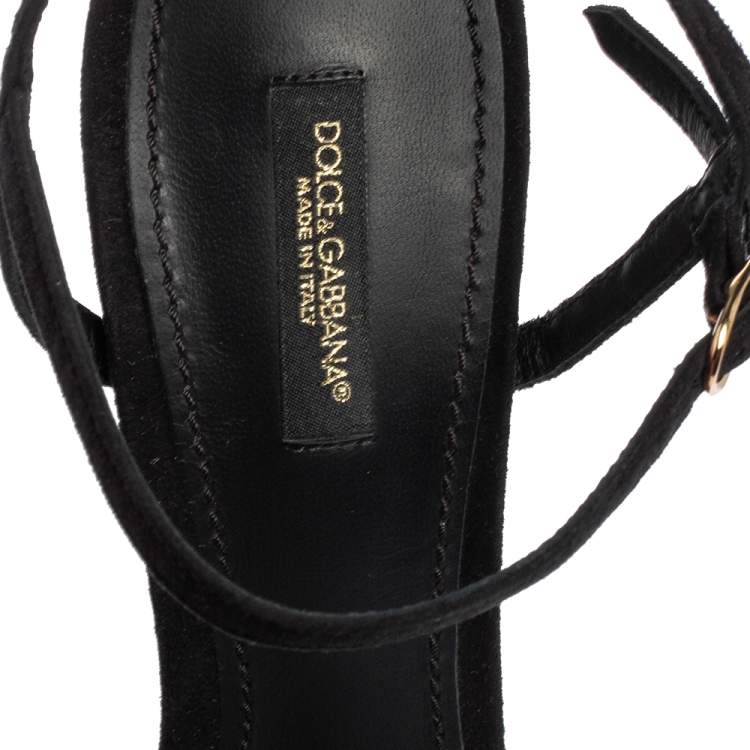 Pre Owned Dolce & Gabbana Black Suede  Crystal Embellished  Sandals Size 40