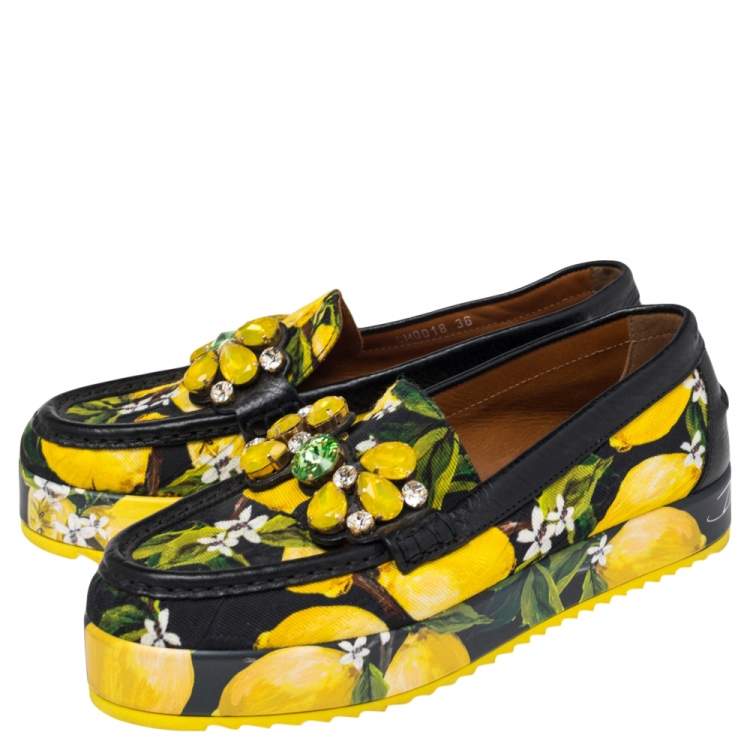 Pre Owned Dolce & Gabbana Multicolor Canvas And Leather Palermo Loafers Size 36